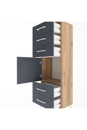 Arges Dolap Tek Raflı 5 Çekmeceli Tek Kapaklı 44x30x134 Çam-Antrasit