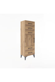 Arges Dolap Tek Raflı 5 Çekmeceli Tek Kapaklı 44x30x134 Çam-Çam