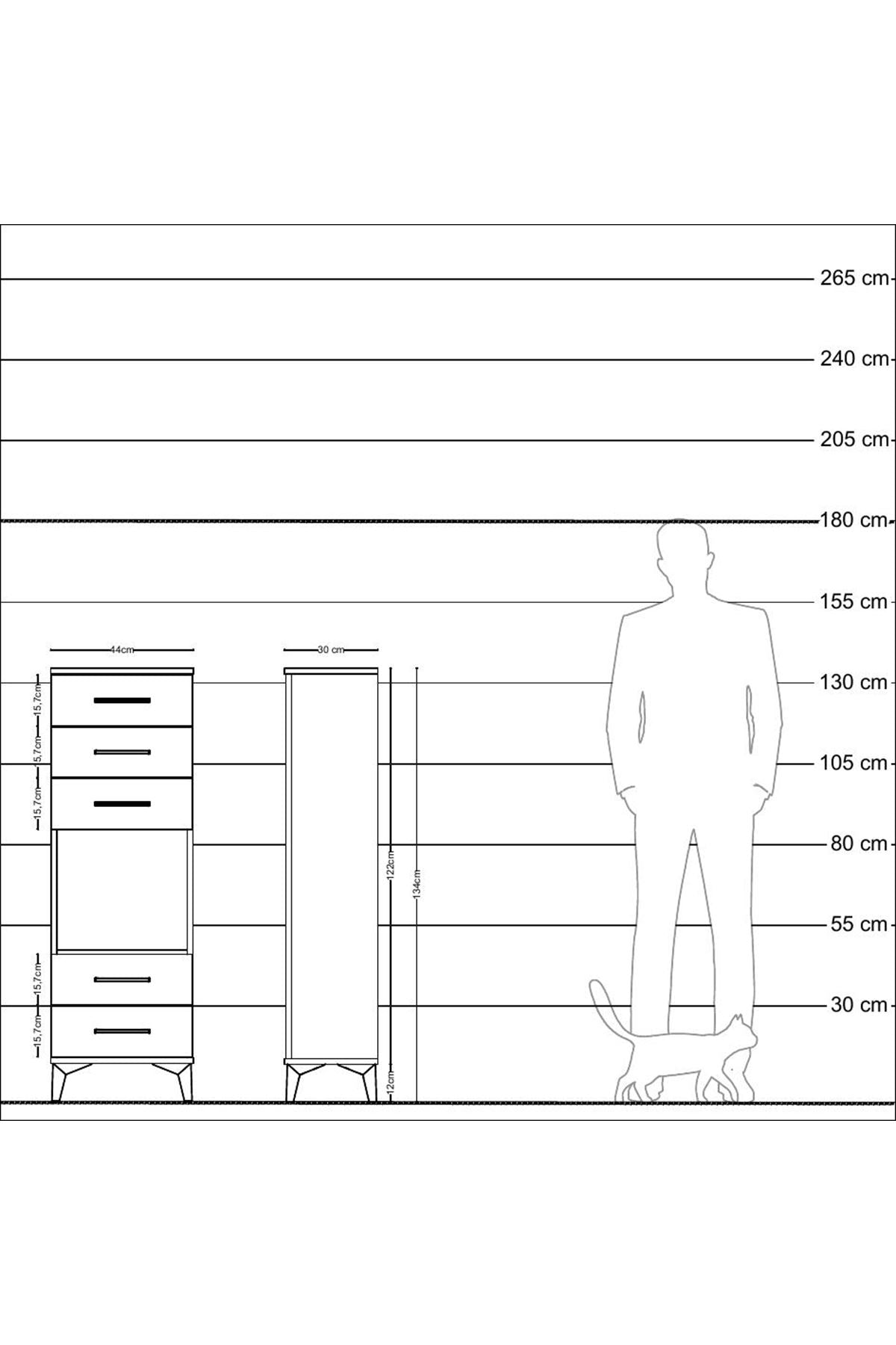 Arges Dolap Tek Raflı 5 Çekmeceli 44x30x134 Antrasit-Aytaşı