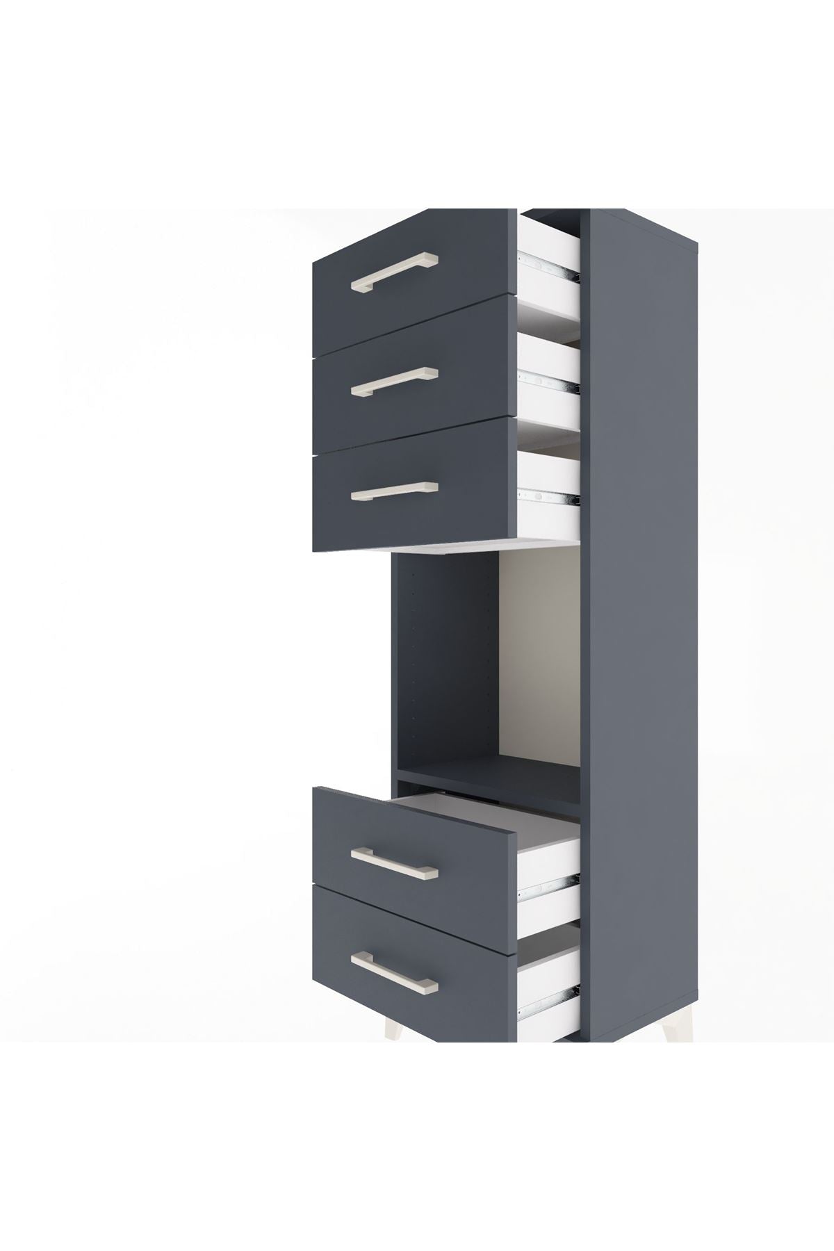 Arges Dolap Tek Raflı 5 Çekmeceli 44x30x134 Antrasit-Antrasit