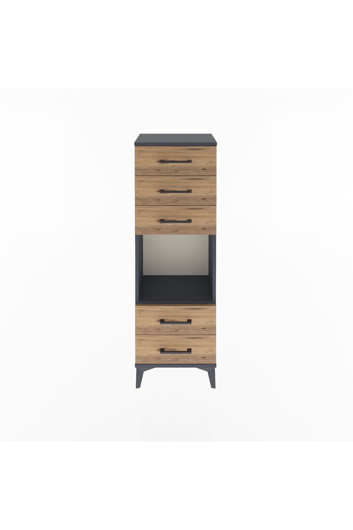 Arges Dolap Tek Raflı 5 Çekmeceli 44x30x134 Antrasit-Çam