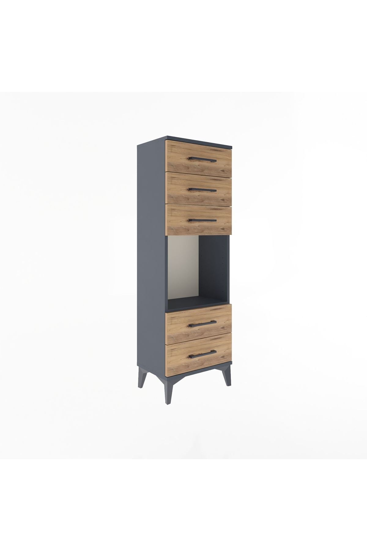 Arges Dolap Tek Raflı 5 Çekmeceli 44x30x134 Antrasit-Çam