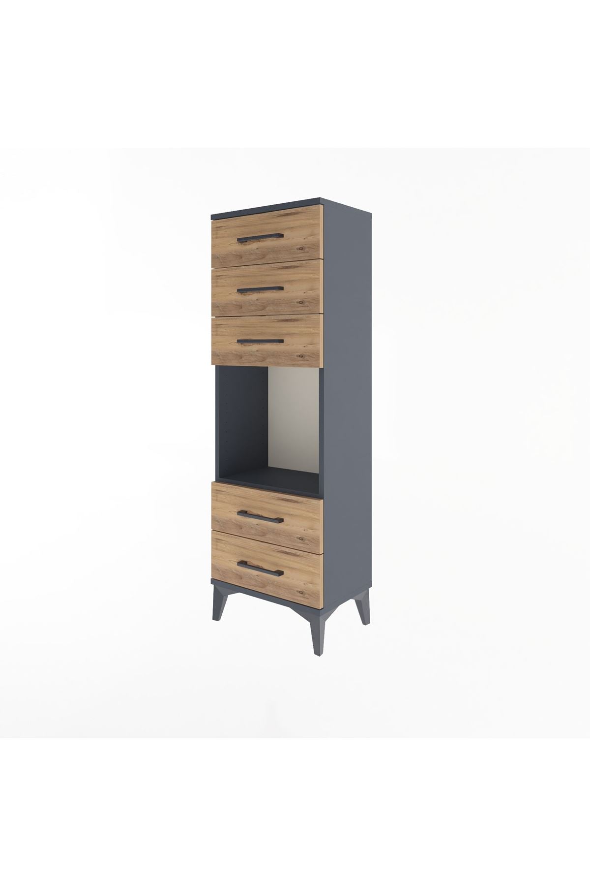 Arges Dolap Tek Raflı 5 Çekmeceli 44x30x134 Antrasit-Çam