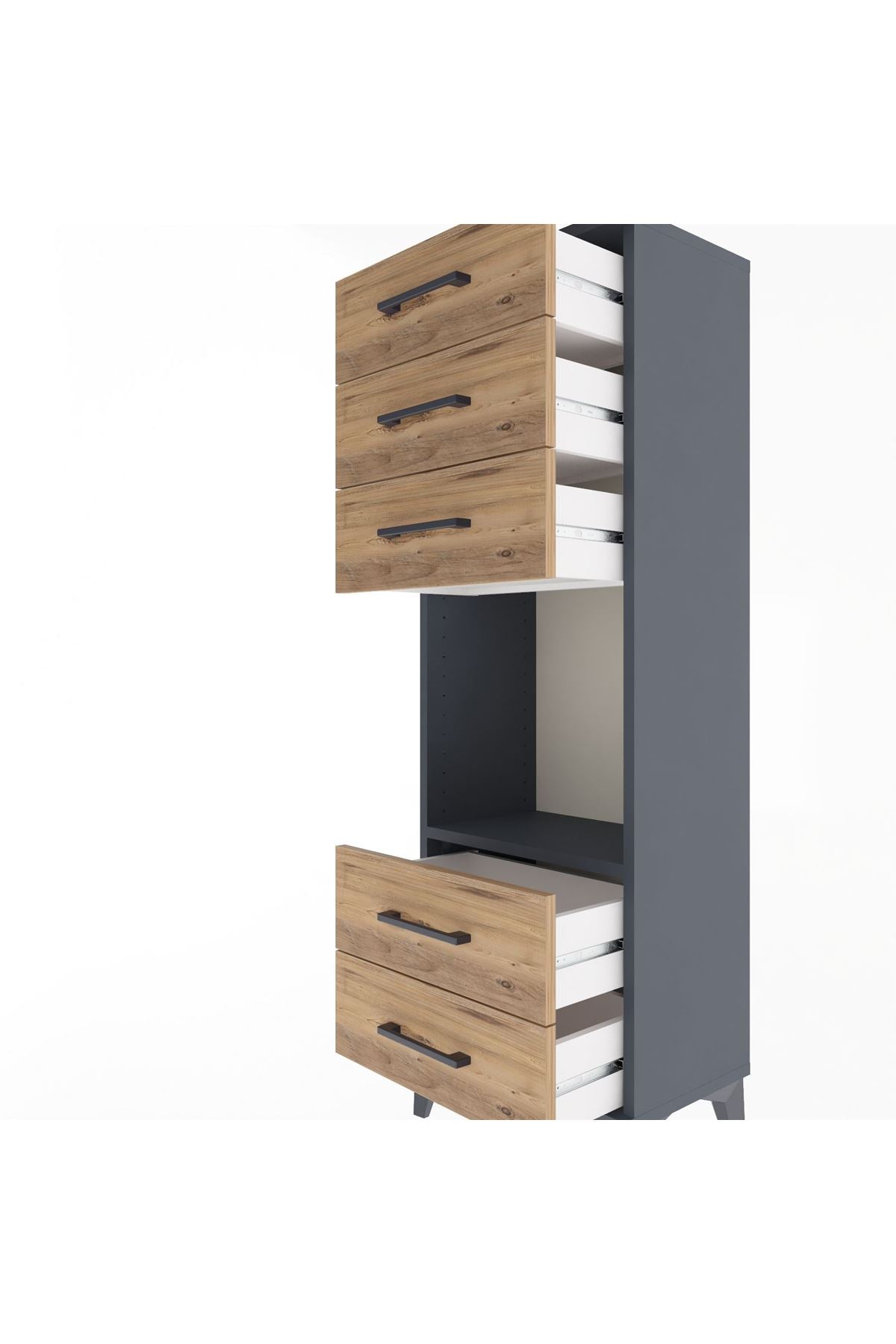 Arges Dolap Tek Raflı 5 Çekmeceli 44x30x134 Antrasit-Çam