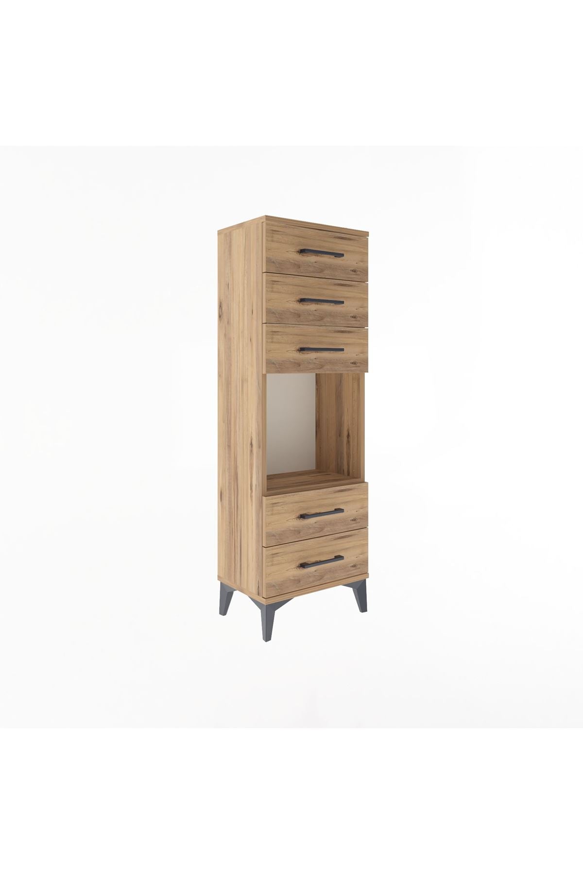 Arges Dolap Tek Raflı 5 Çekmeceli 44x30x134 Çam-Çam