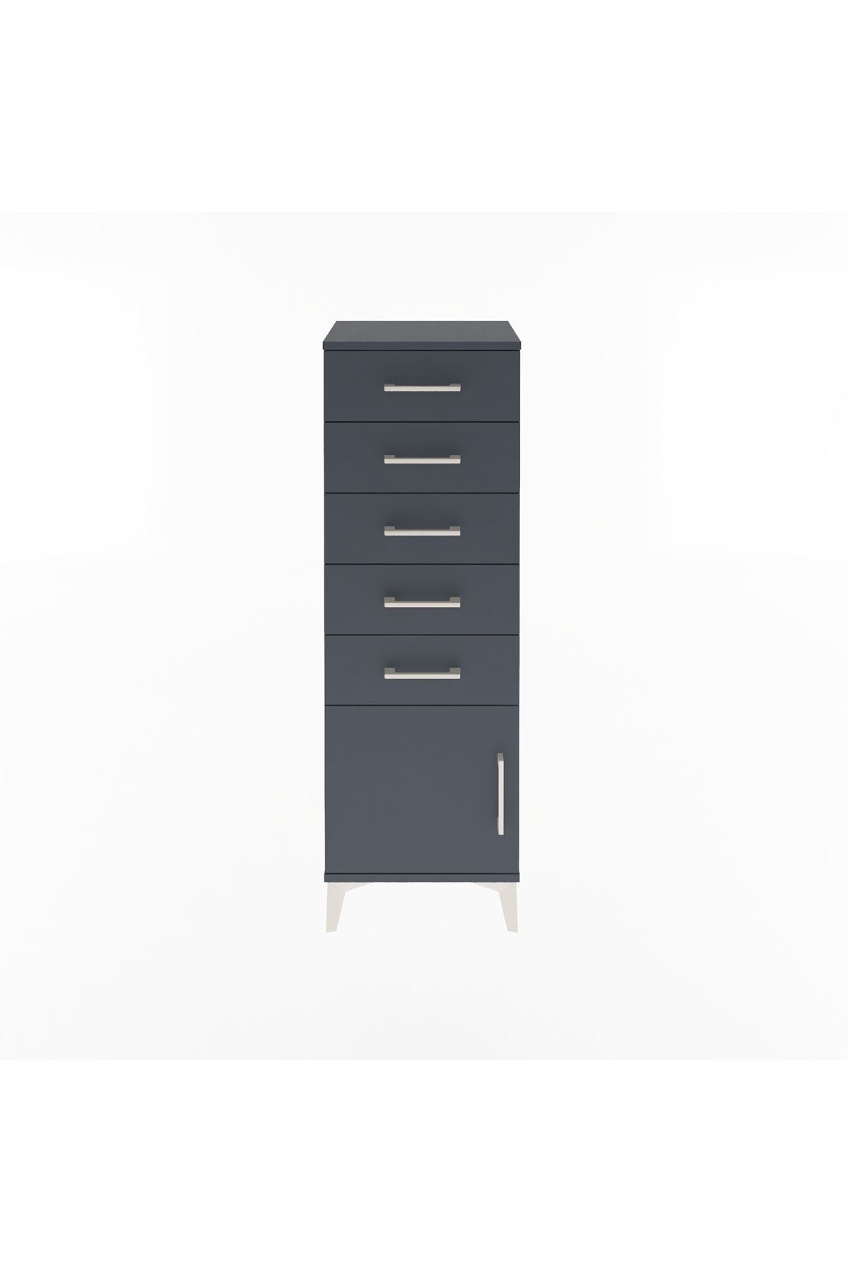 Arges Dolap 5 Çekmeceli Tek Kapaklı 44x30x134 Antrasit-Antrasit