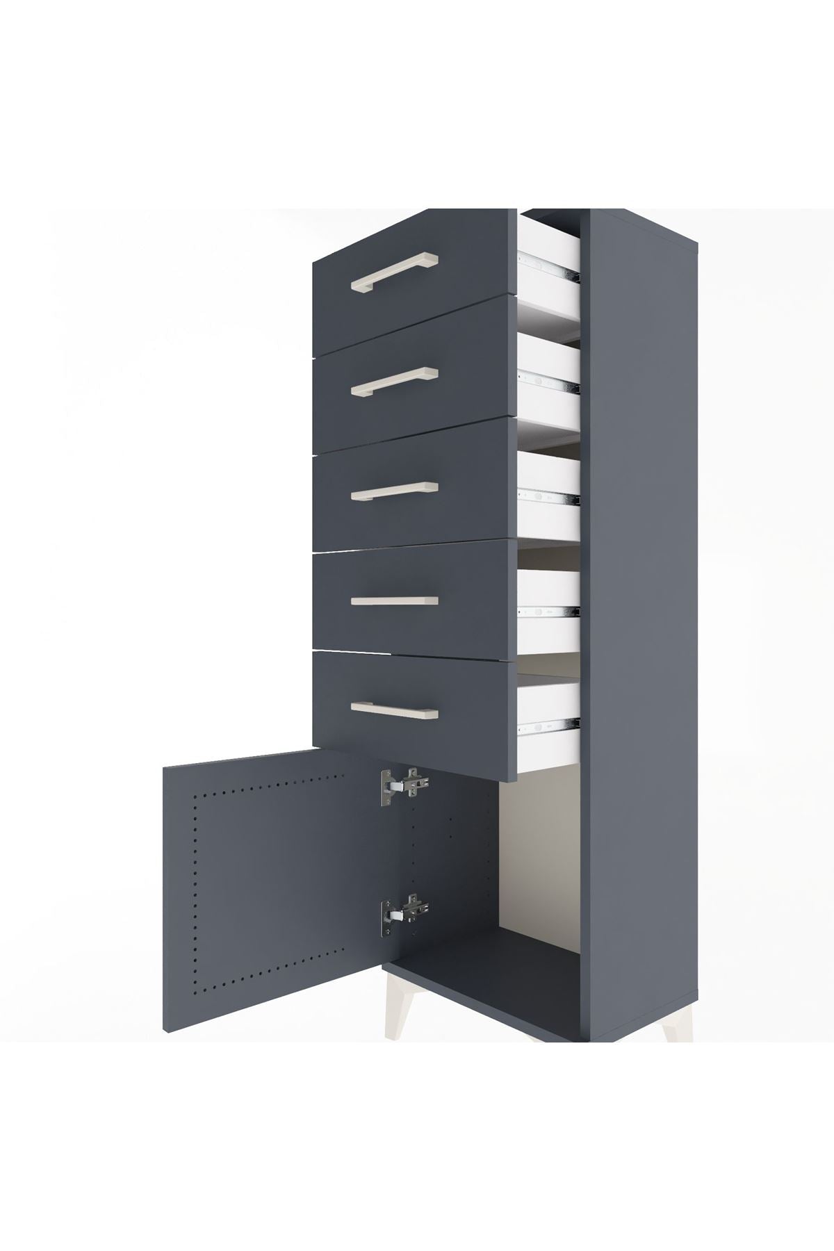 Arges Dolap 5 Çekmeceli Tek Kapaklı 44x30x134 Antrasit-Antrasit