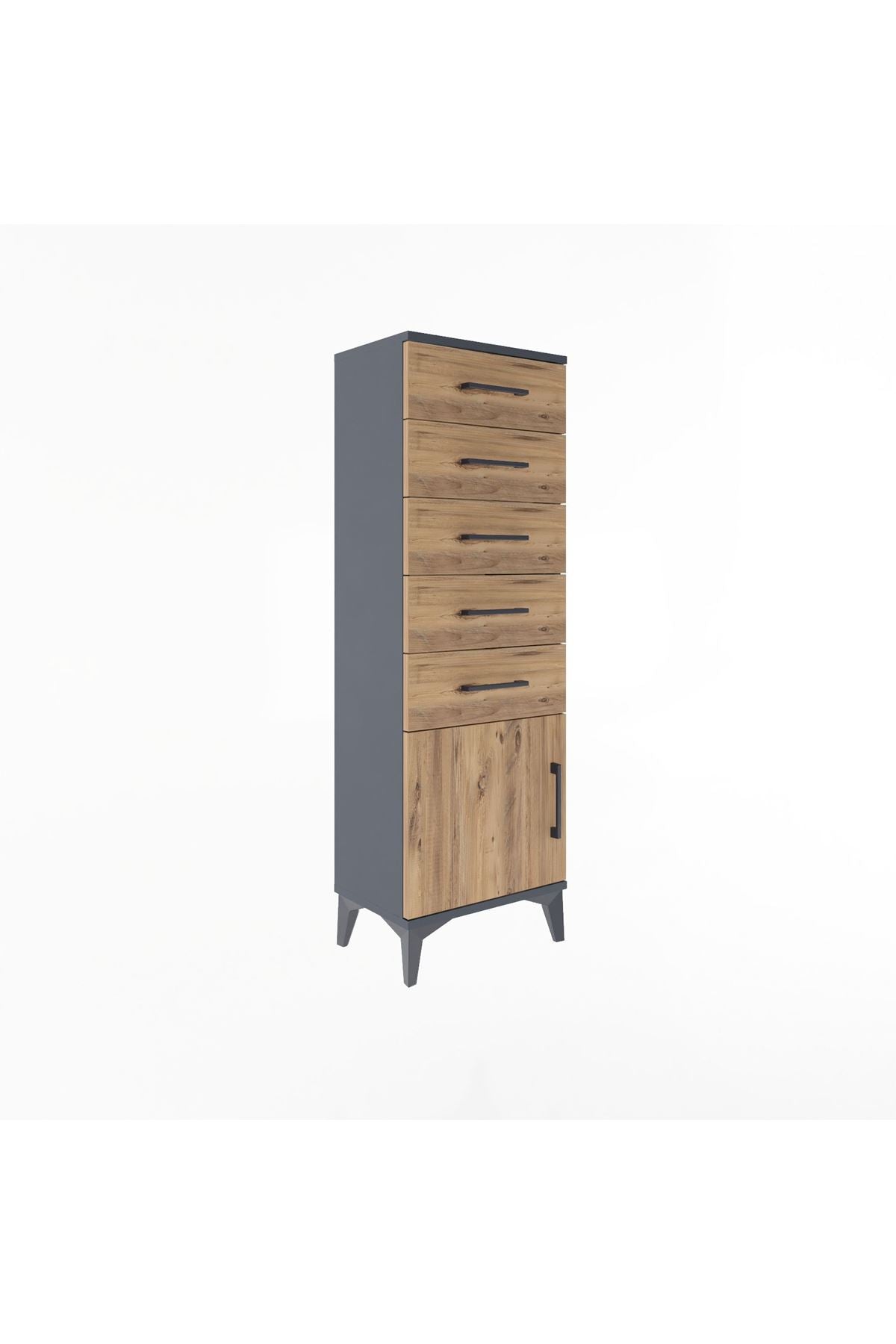 Arges Dolap 5 Çekmeceli Tek Kapaklı 44x30x134 Antrasit-Çam