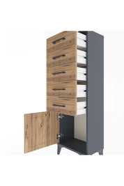 Arges Dolap 5 Çekmeceli Tek Kapaklı 44x30x134 Antrasit-Çam