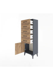 Arges Dolap 5 Çekmeceli Tek Kapaklı 44x30x134 Antrasit-Çam