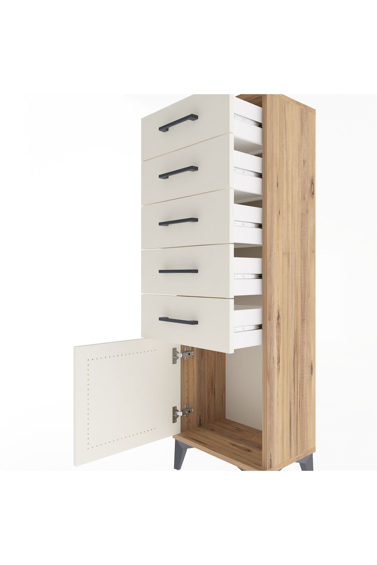 Arges Dolap 5 Çekmeceli Tek Kapaklı 44x30x134 Çam-Aytaşı