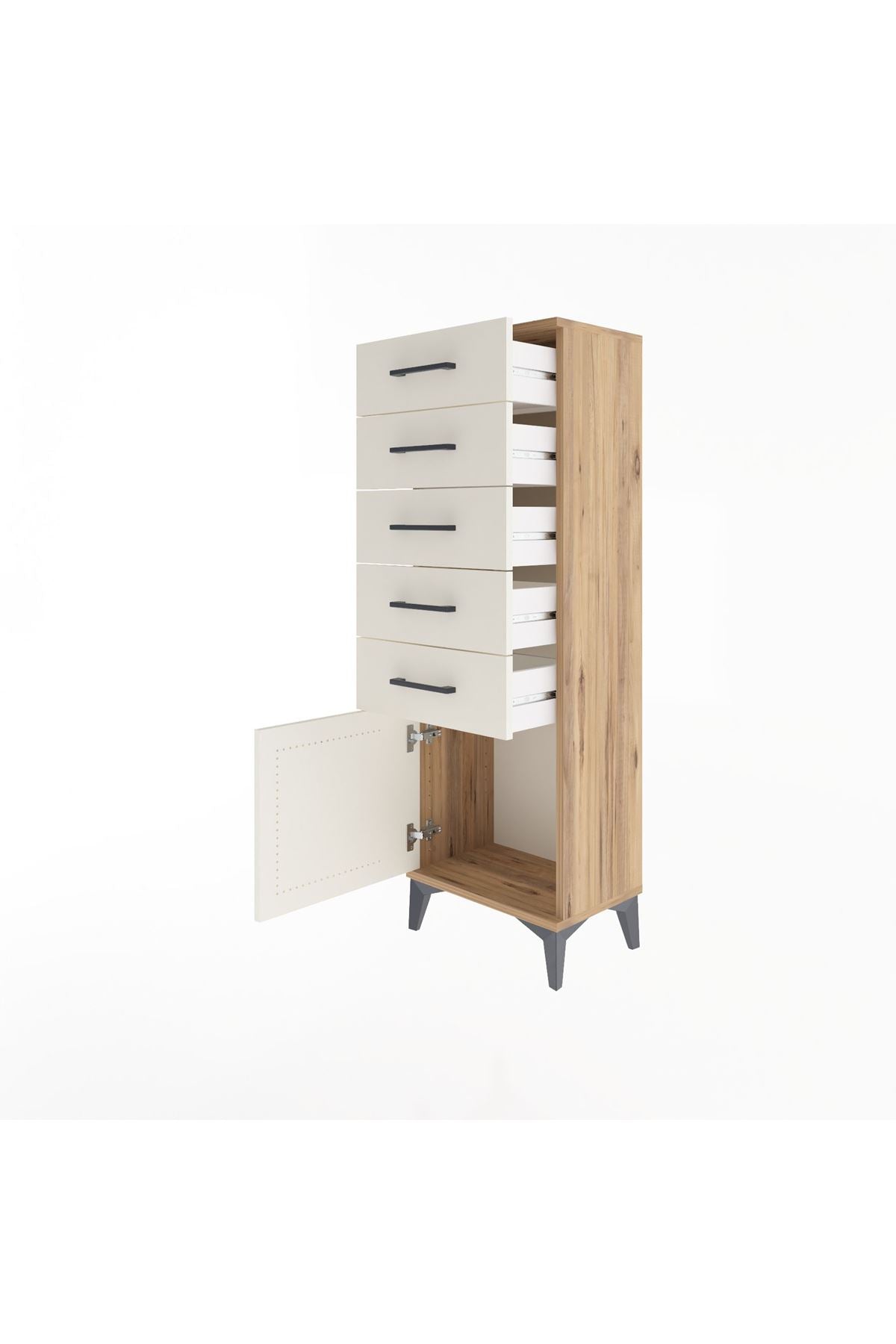 Arges Dolap 5 Çekmeceli Tek Kapaklı 44x30x134 Çam-Aytaşı