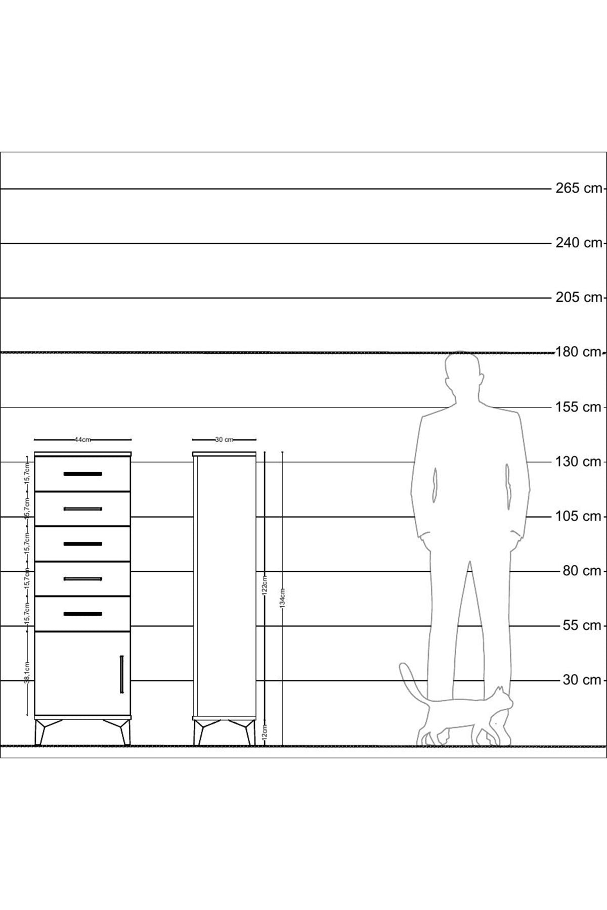 Arges Dolap 5 Çekmeceli Tek Kapaklı 44x30x134 Çam-Antrasit