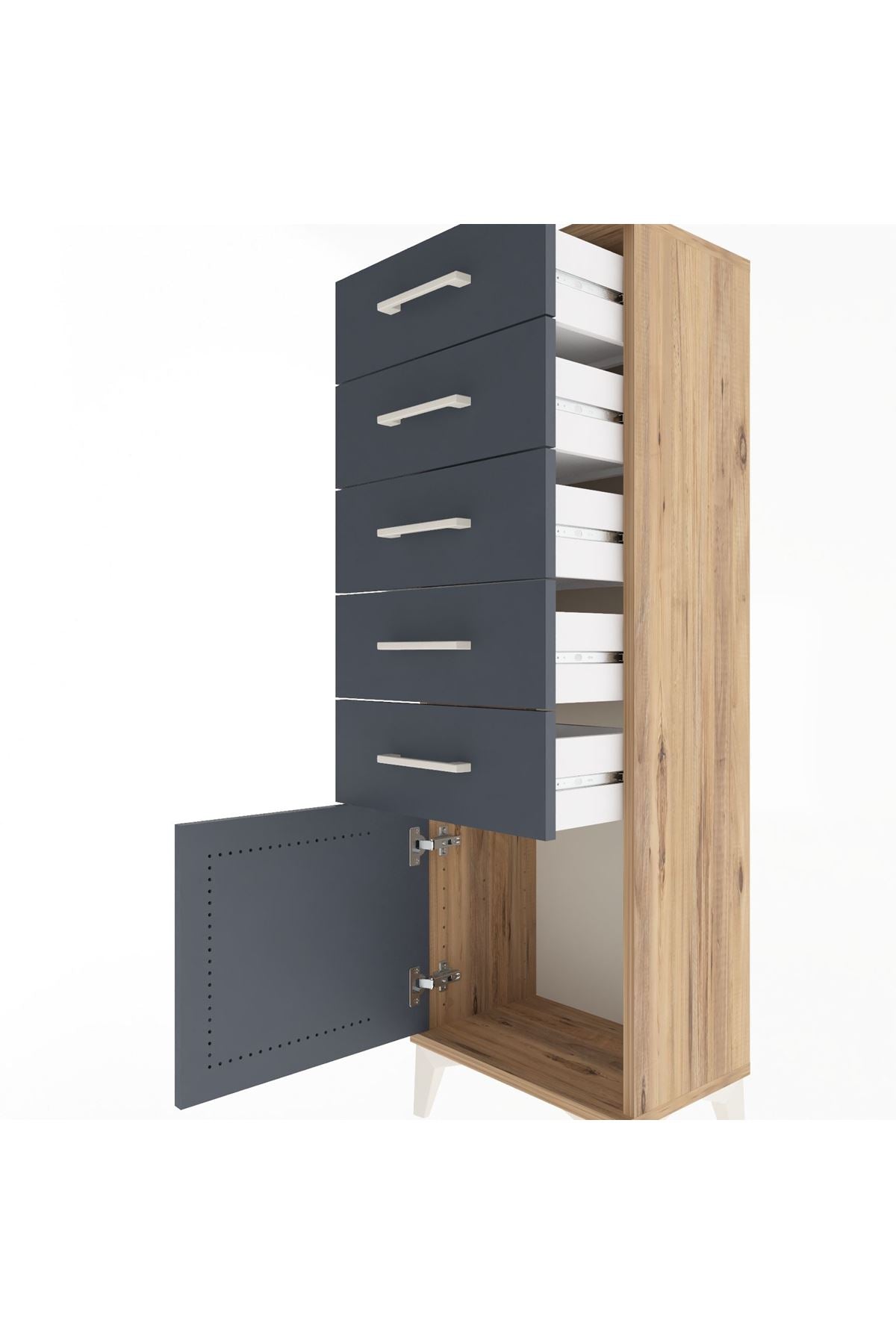 Arges Dolap 5 Çekmeceli Tek Kapaklı 44x30x134 Çam-Antrasit