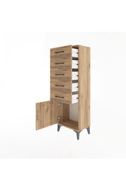 Arges Dolap 5 Çekmeceli Tek Kapaklı 44x30x134 Çam-Çam