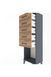Arges Dolap 5 Çekmeceli 44x30x134 Antrasit-Çam
