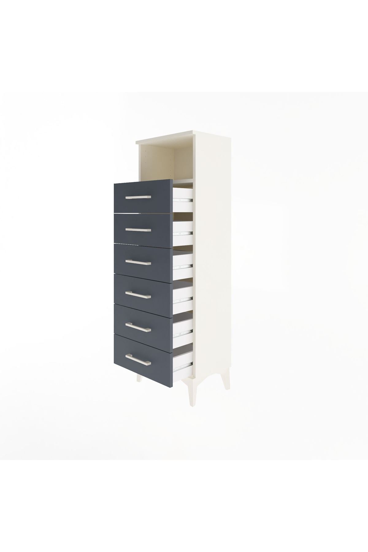 Arges Dolap Tek Raflı 6 Çekmeceli 44x30x134 Aytaşı-Antrasit