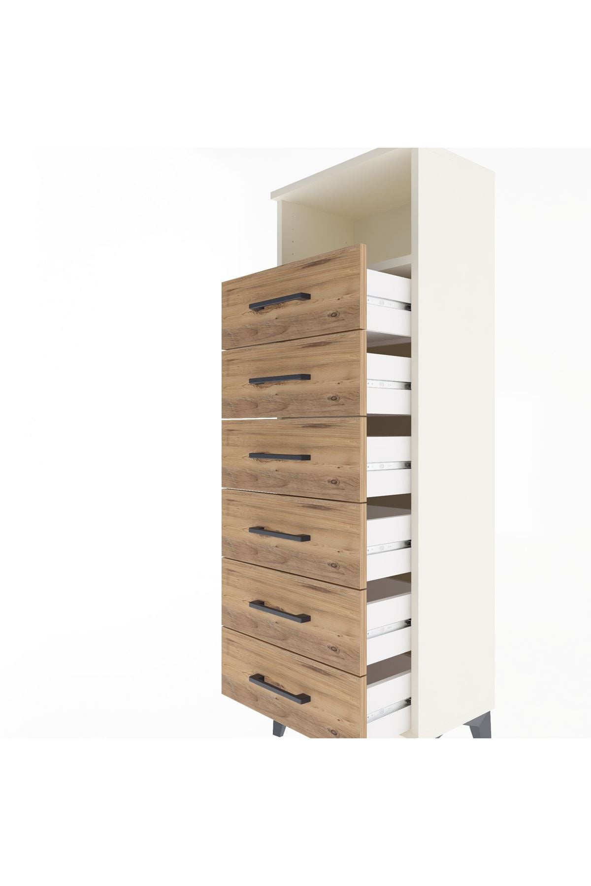 Arges Dolap Tek Raflı 6 Çekmeceli 44x30x134 Aytaşı-Çam