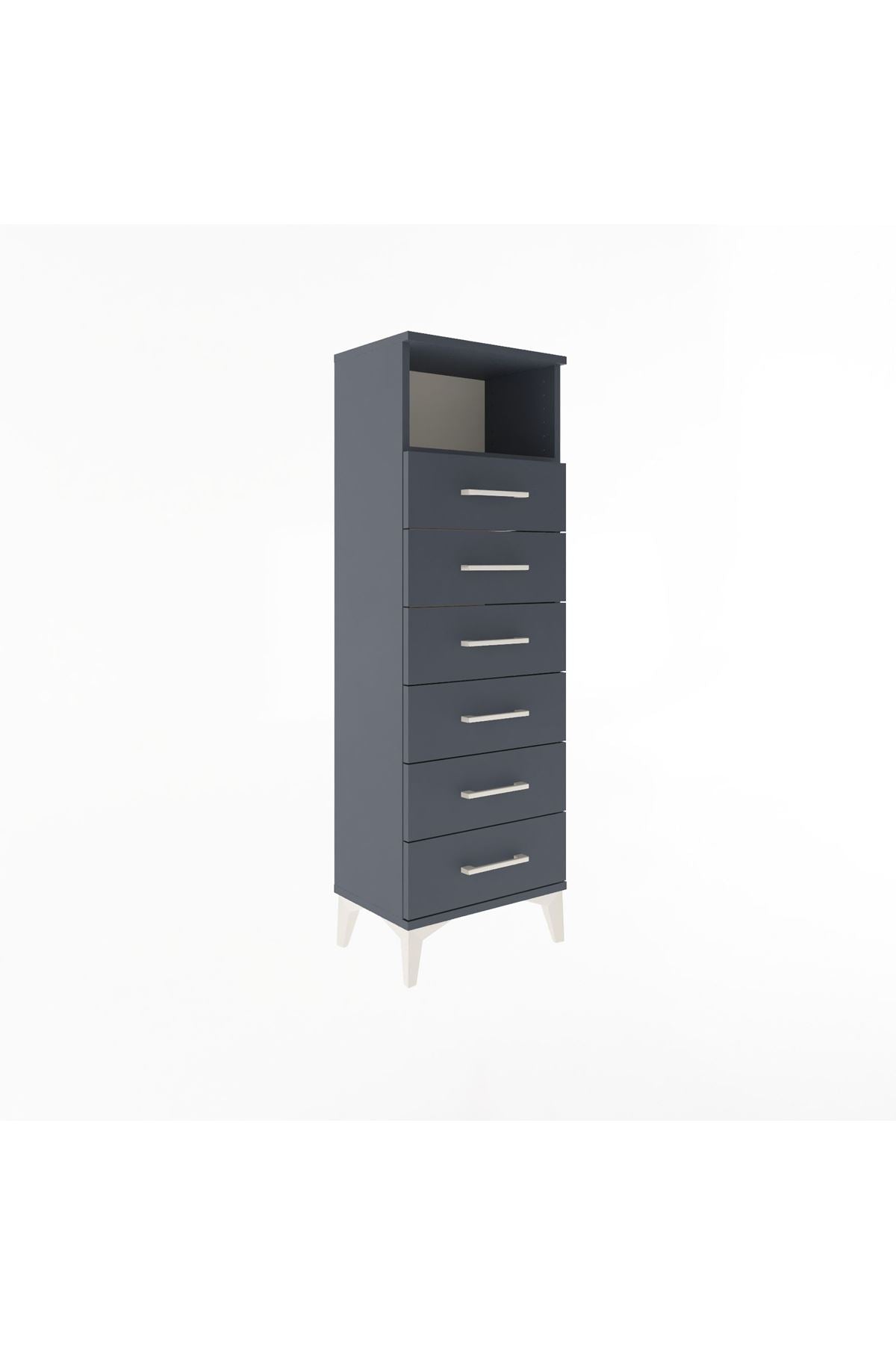 Arges Dolap Tek Raflı 6 Çekmeceli 44x30x134 Antrasit-Antrasit
