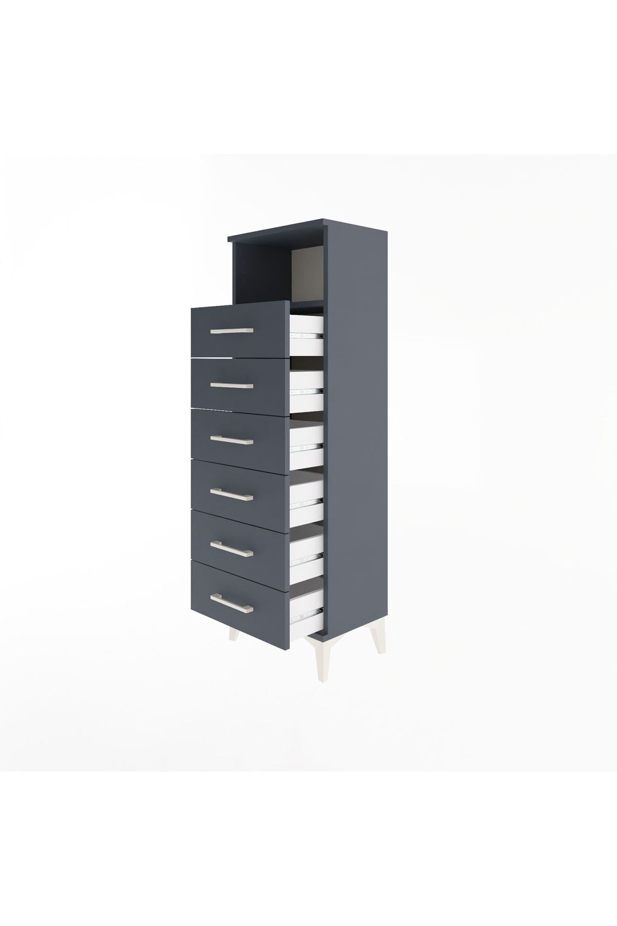 Arges Dolap Tek Raflı 6 Çekmeceli 44x30x134 Antrasit-Antrasit