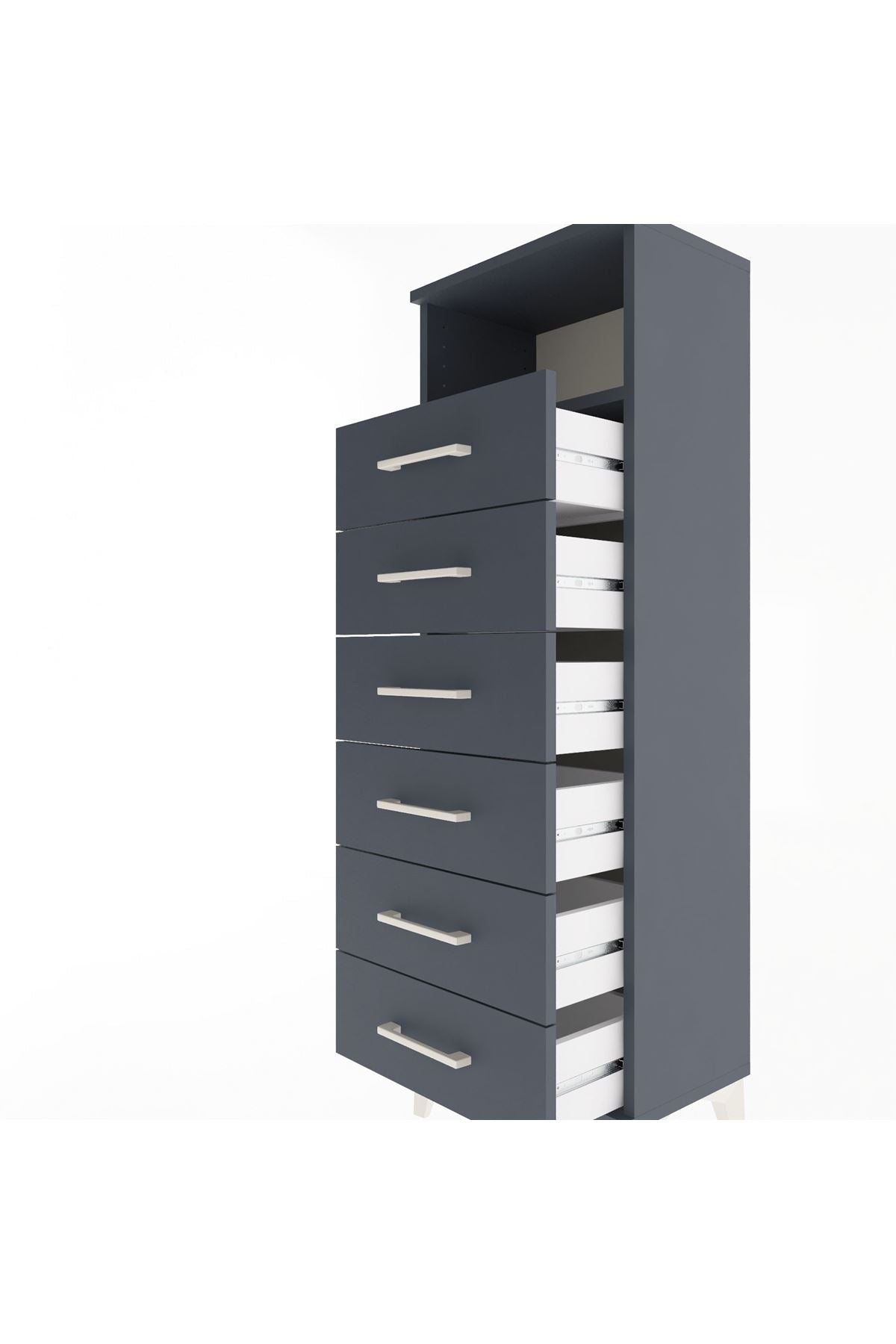 Arges Dolap Tek Raflı 6 Çekmeceli 44x30x134 Antrasit-Antrasit