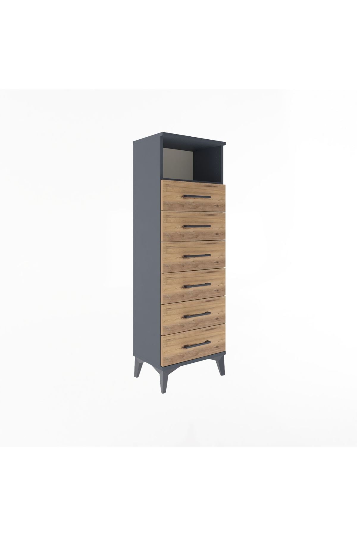 Arges Dolap Tek Raflı 6 Çekmeceli 44x30x134 Antrasit-Çam