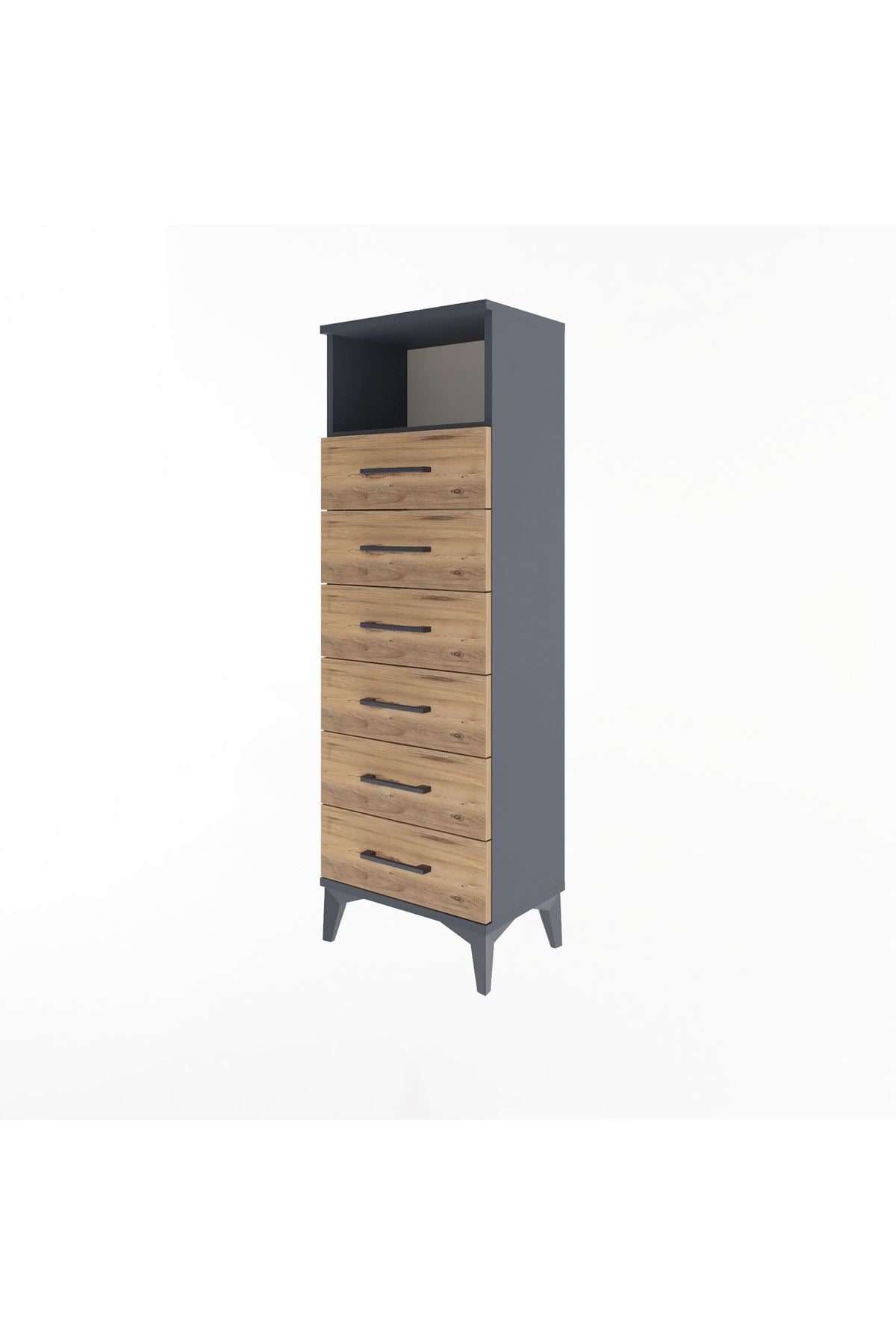 Arges Dolap Tek Raflı 6 Çekmeceli 44x30x134 Antrasit-Çam