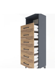 Arges Dolap Tek Raflı 6 Çekmeceli 44x30x134 Antrasit-Çam