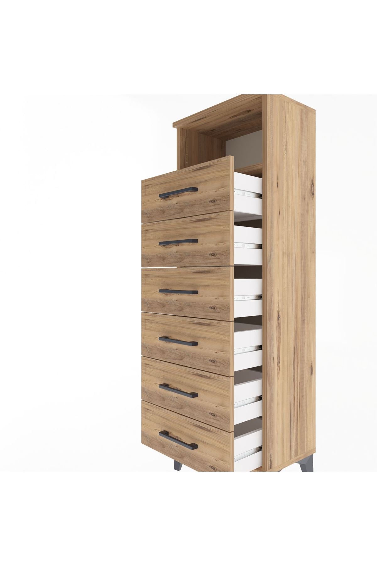 Arges Dolap Tek Raflı 6 Çekmeceli 44x30x134 Çam-Çam