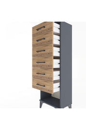 Arges Dolap 6 Çekmeceli 44x30x134 Antrasit-Çam
