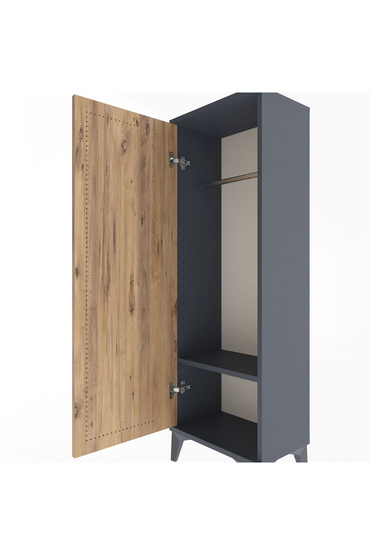 Arges Dolap Tek Raflı Tek Kapaklı Tek Askılı 44x30x134 Antrasit-Çam