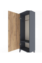 Arges Dolap Tek Raflı Tek Kapaklı Tek Askılı 44x30x134 Antrasit-Çam