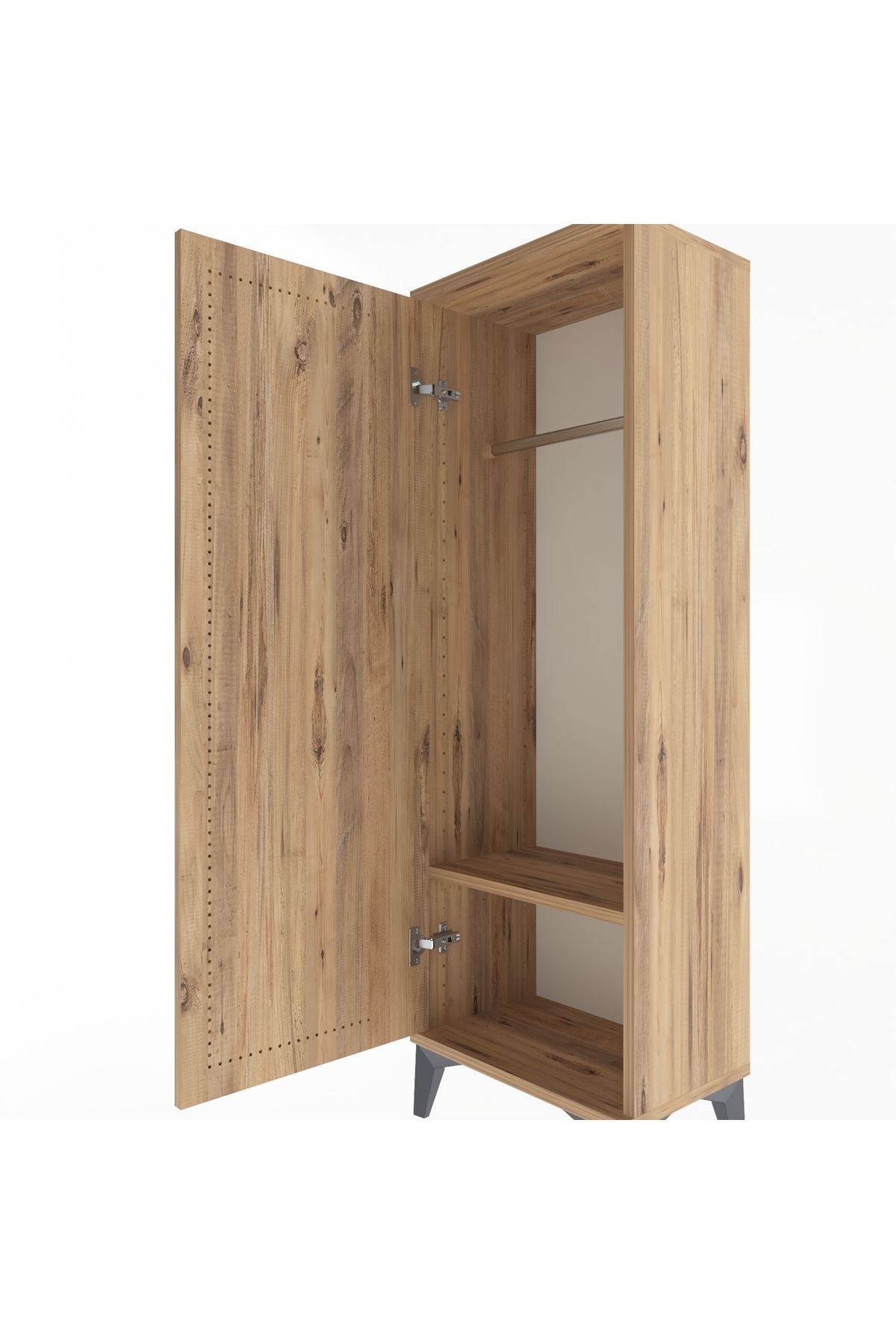 Arges Dolap Tek Raflı Tek Kapaklı Tek Askılı 44x30x134 Çam-Çam