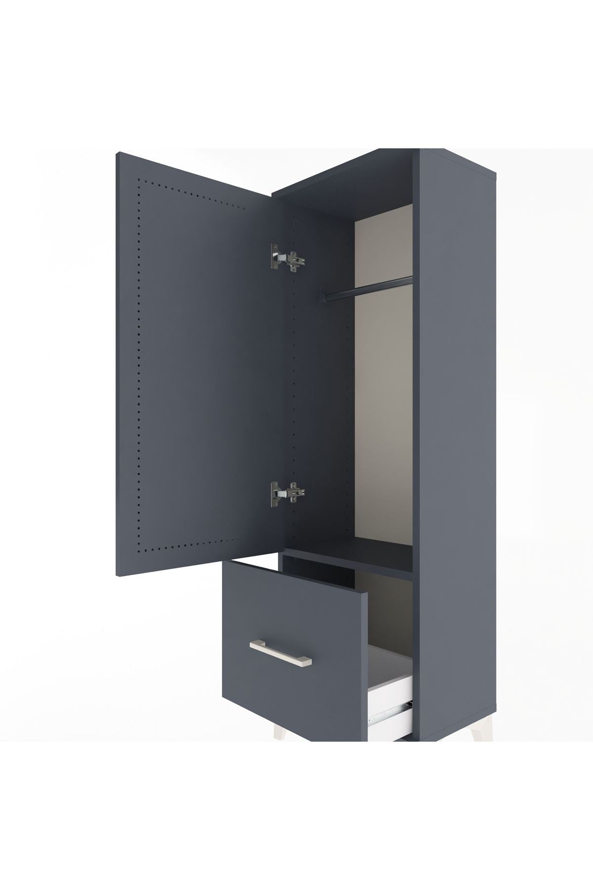 Arges Dolap Tek Raflı Tek Çekmeceli Tek Askılı 44x30x134 Antrasit-Antrasit