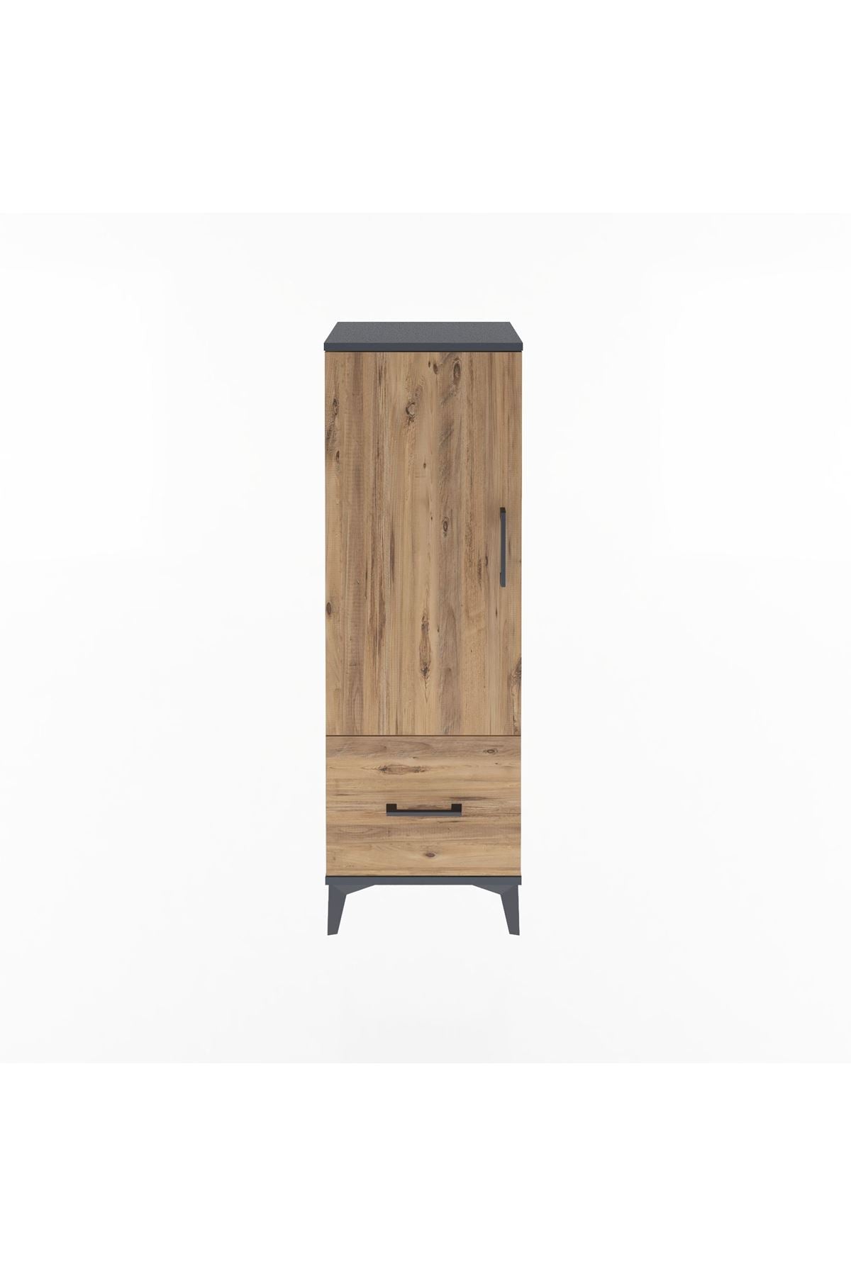 Arges Dolap Tek Raflı Tek Çekmeceli Tek Askılı 44x30x134 Antrasit-Çam