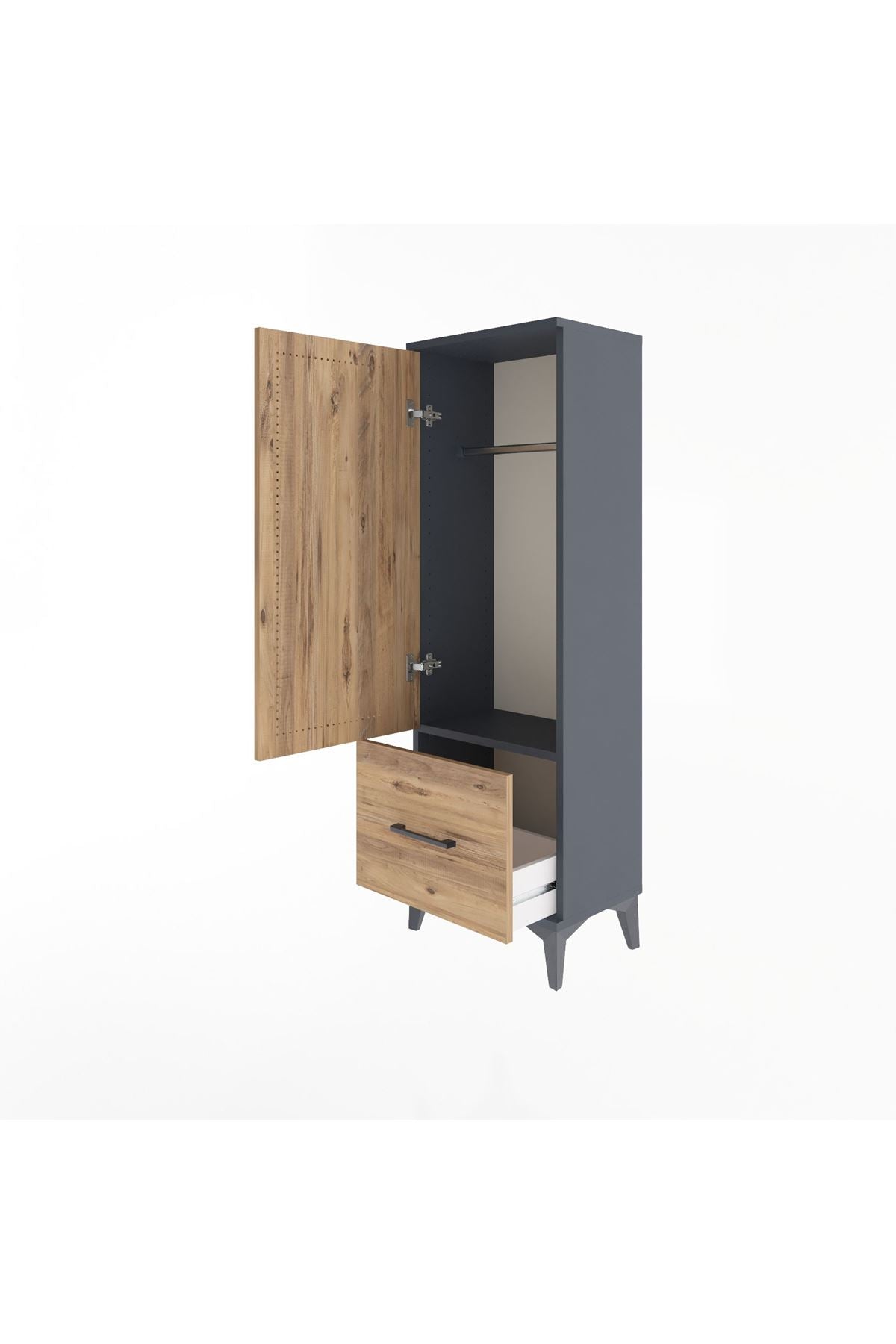 Arges Dolap Tek Raflı Tek Çekmeceli Tek Askılı 44x30x134 Antrasit-Çam
