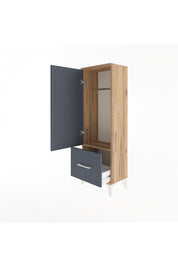 Arges Dolap Tek Raflı Tek Çekmeceli Tek Askılı 44x30x134 Çam-Antrasit
