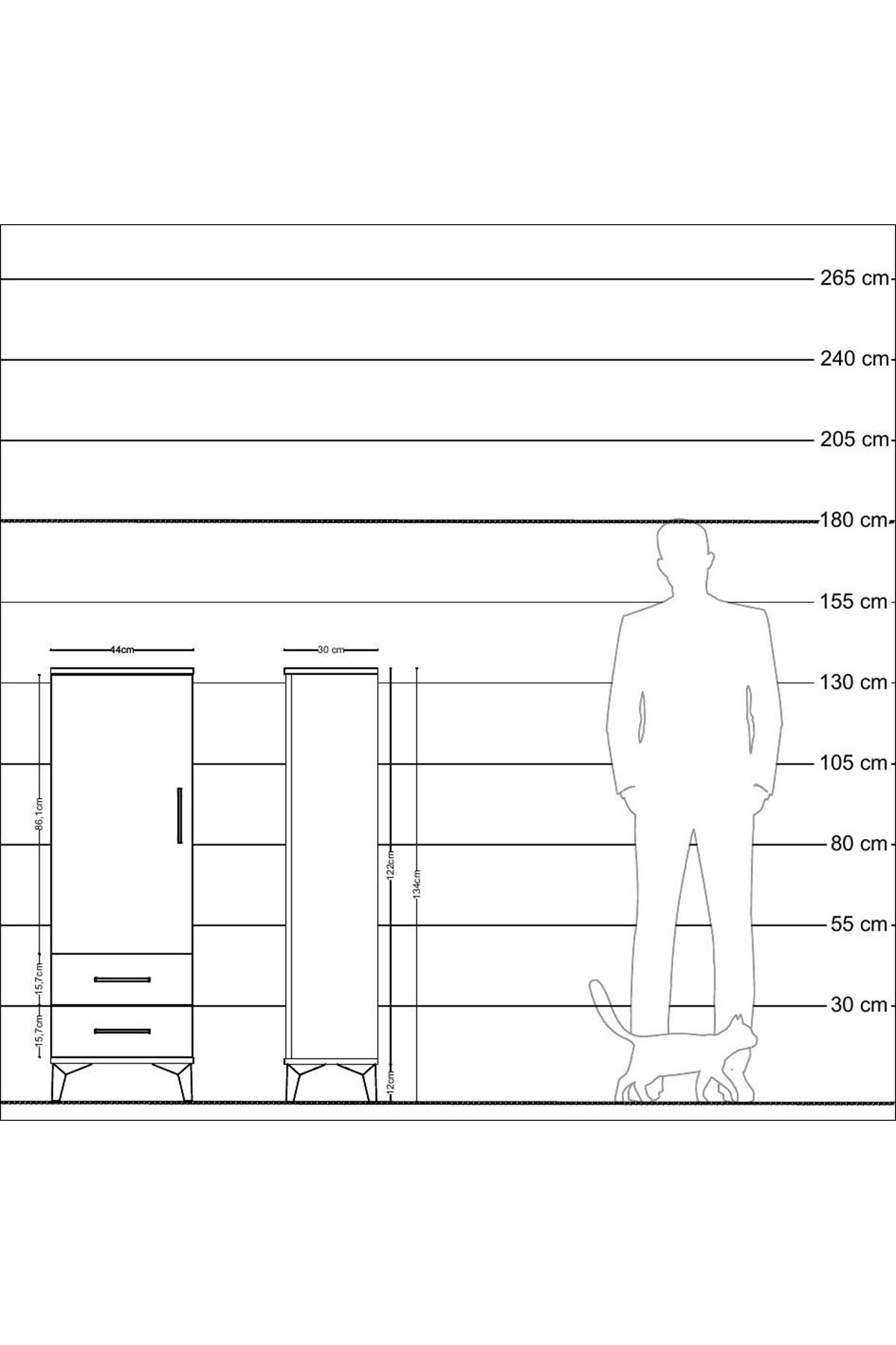 Arges Dolap Tek Raflı 2 Çekmeceli Tek Askılı 44x30x134 Aytaşı-Aytaşı