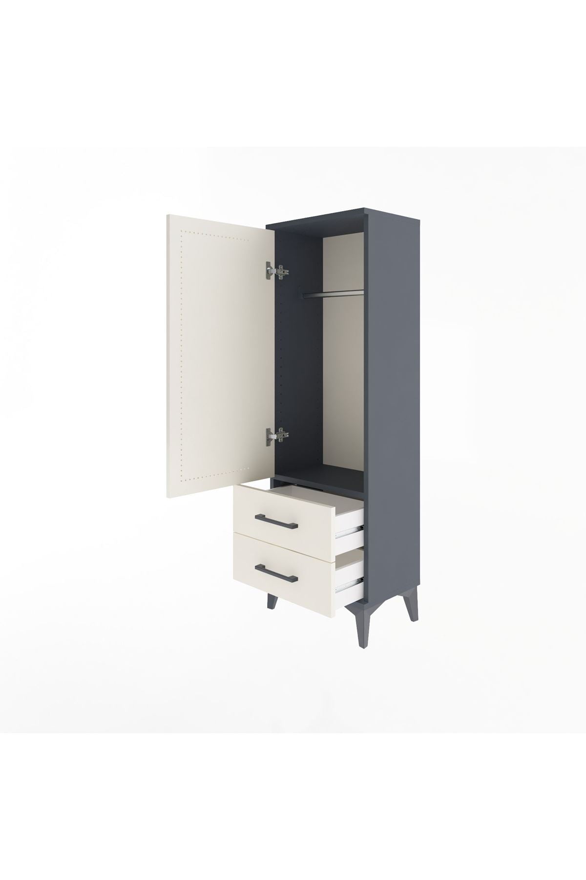 Arges Dolap Tek Raflı 2 Çekmeceli Tek Askılı 44x30x134 Antrasit-Aytaşı