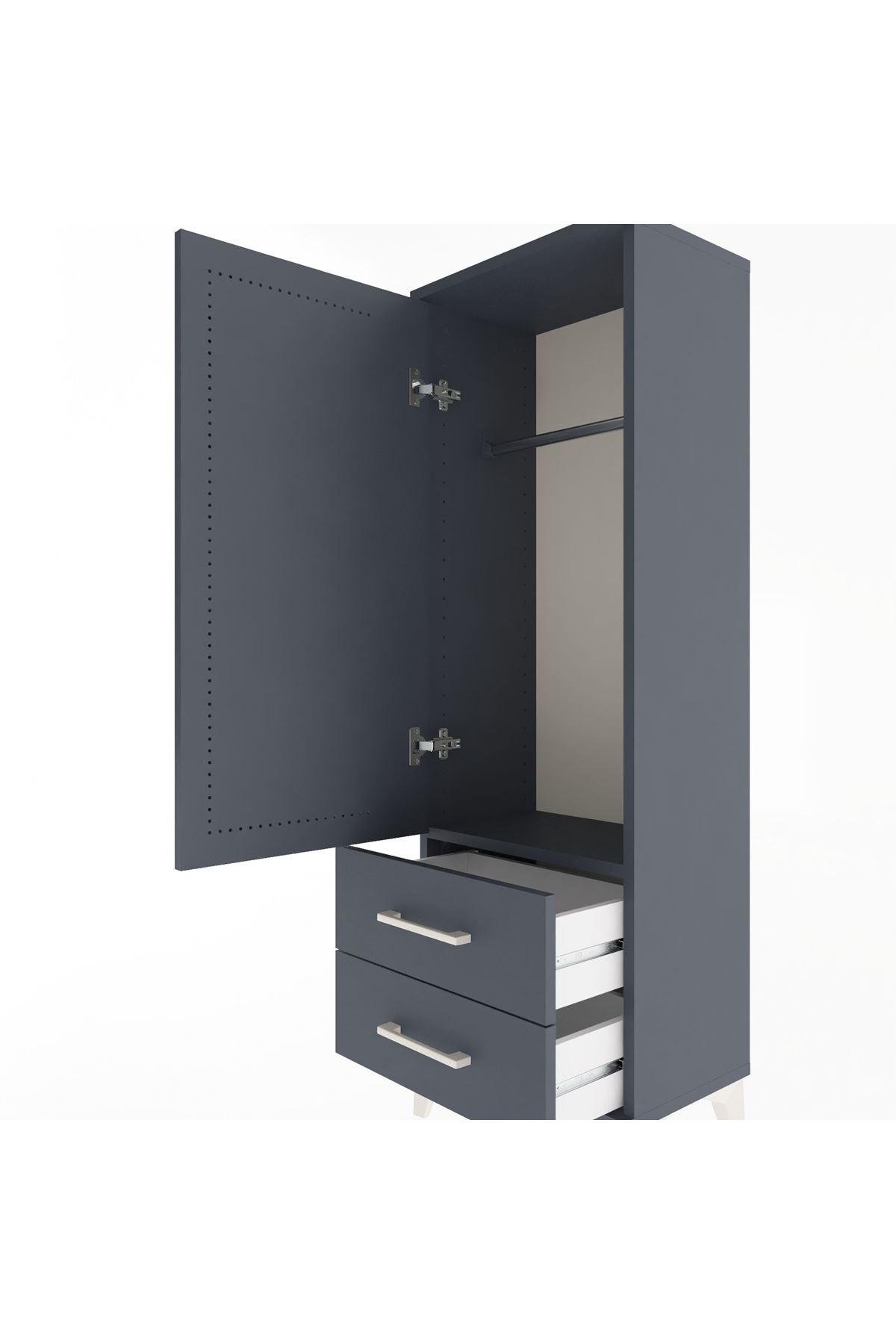 Arges Dolap Tek Raflı 2 Çekmeceli Tek Askılı 44x30x134 Antrasit-Antrasit