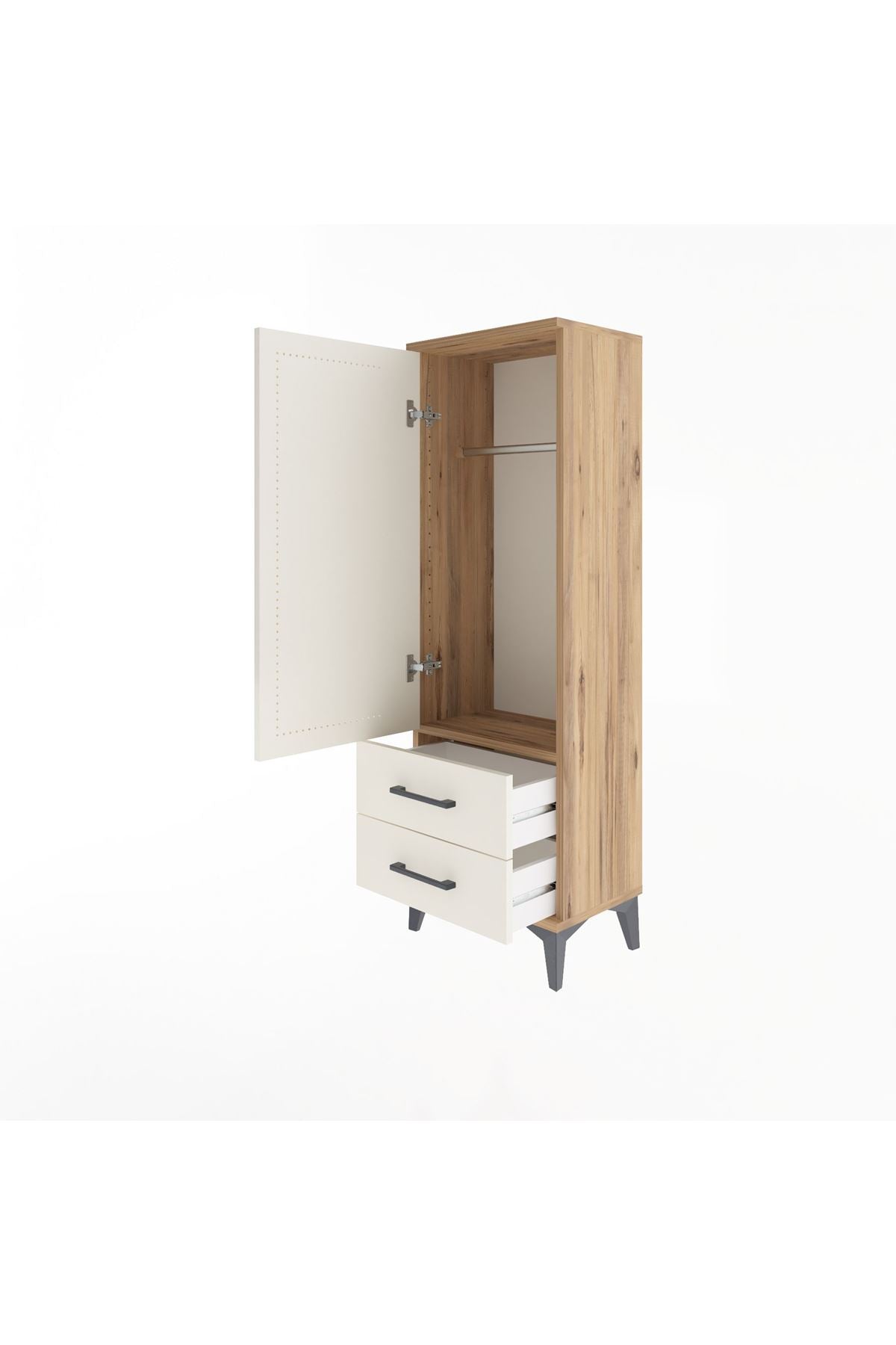 Arges Dolap Tek Raflı 2 Çekmeceli Tek Askılı 44x30x134 Çam-Aytaşı