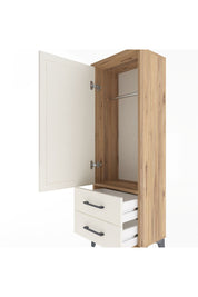 Arges Dolap Tek Raflı 2 Çekmeceli Tek Askılı 44x30x134 Çam-Aytaşı