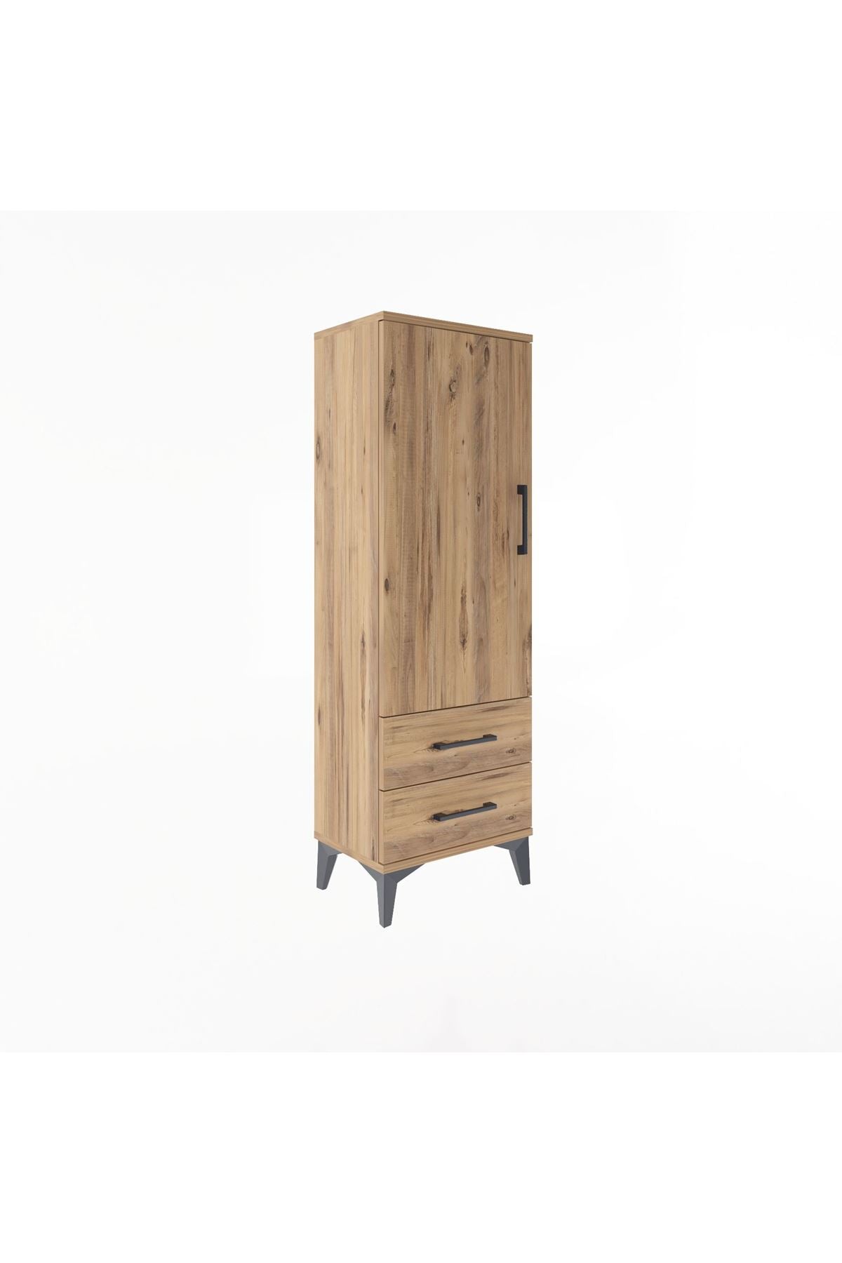 Arges Dolap Tek Raflı 2 Çekmeceli Tek Askılı 44x30x134 Çam-Çam