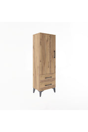 Arges Dolap Tek Raflı 2 Çekmeceli Tek Askılı 44x30x134 Çam-Çam