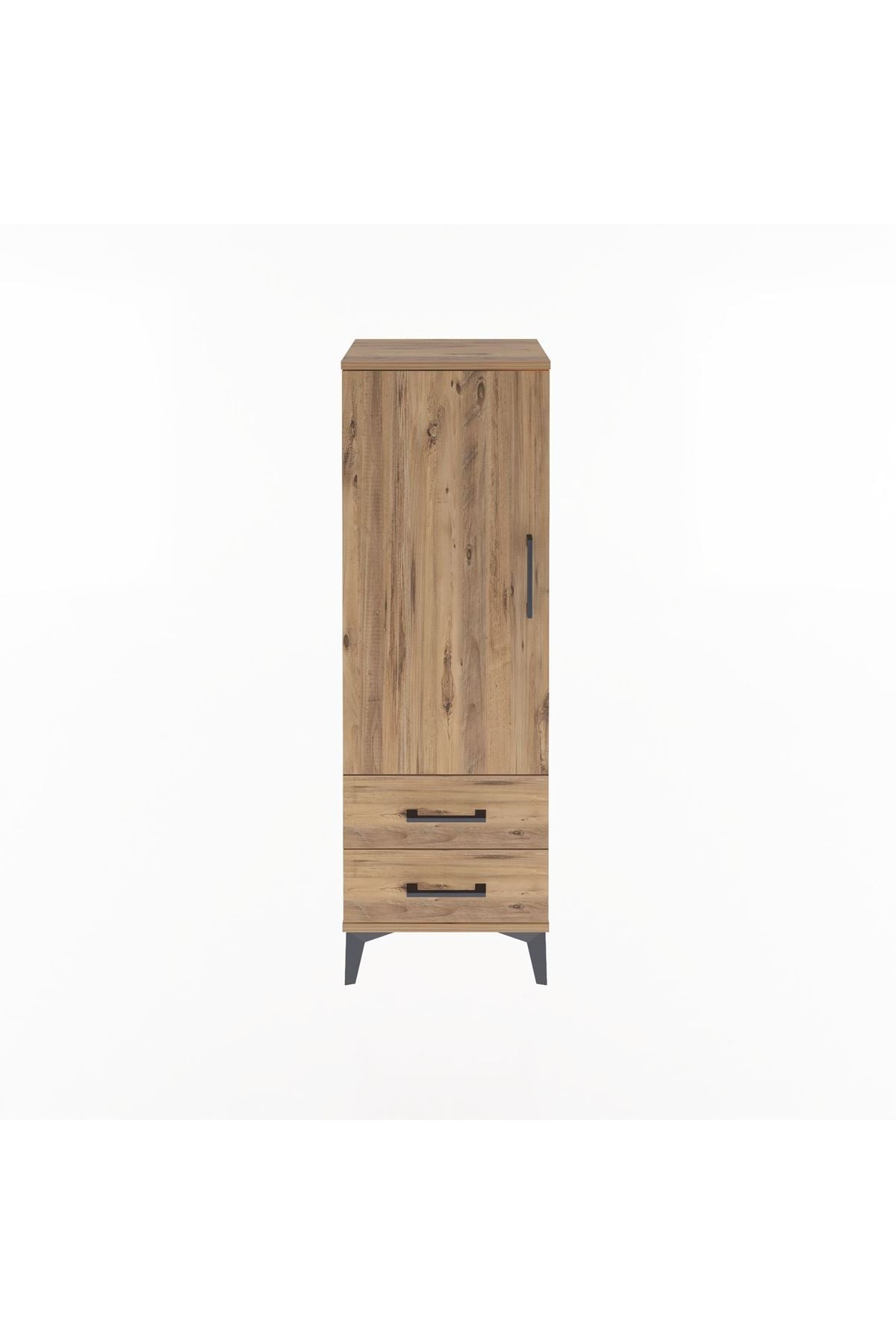 Arges Dolap Tek Raflı 2 Çekmeceli Tek Askılı 44x30x134 Çam-Çam