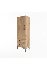 Arges Dolap Tek Raflı 2 Çekmeceli Tek Askılı 44x30x134 Çam-Çam
