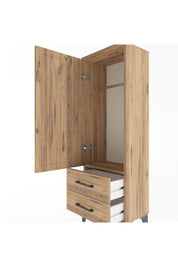 Arges Dolap Tek Raflı 2 Çekmeceli Tek Askılı 44x30x134 Çam-Çam
