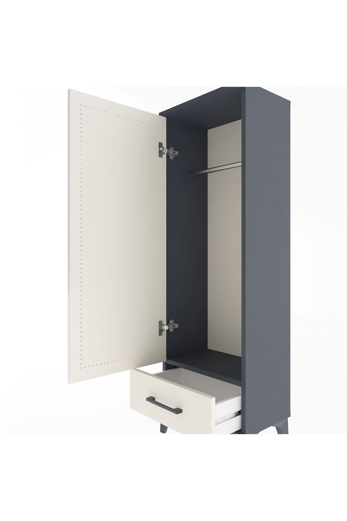 Arges Dolap Tek Raflı Tek Çekmeceli Tek Askılı 44x30x134 Antrasit-Aytaşı