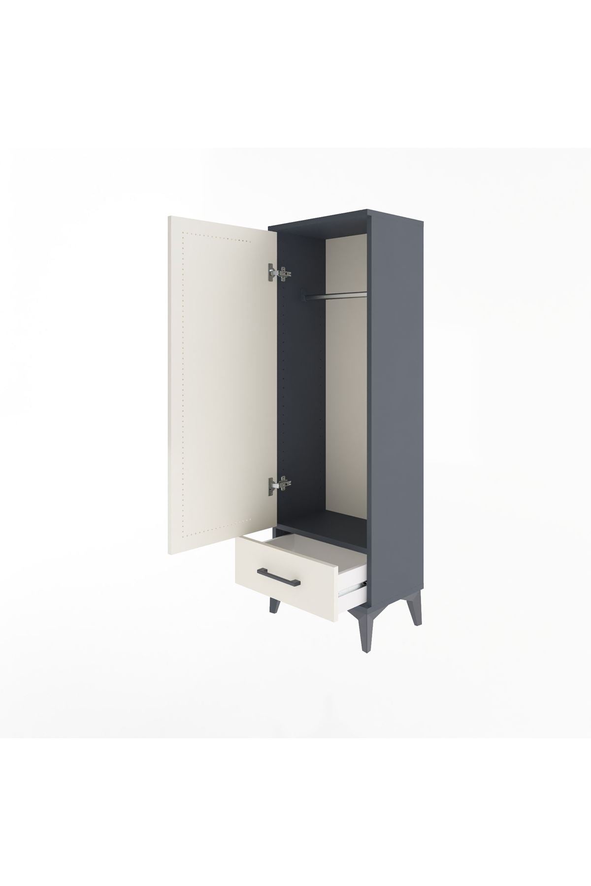 Arges Dolap Tek Raflı Tek Çekmeceli Tek Askılı 44x30x134 Antrasit-Aytaşı