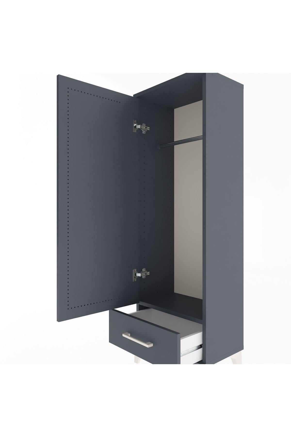 Arges Dolap Tek Raflı Tek Çekmeceli Tek Askılı 44x30x134 Antrasit-Antrasit